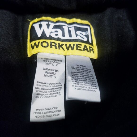 Walls Chore Jacket Men XXL Black Hooded Insulated Workwear Vtg Canvas Barn Coat - Picture 4 of 5